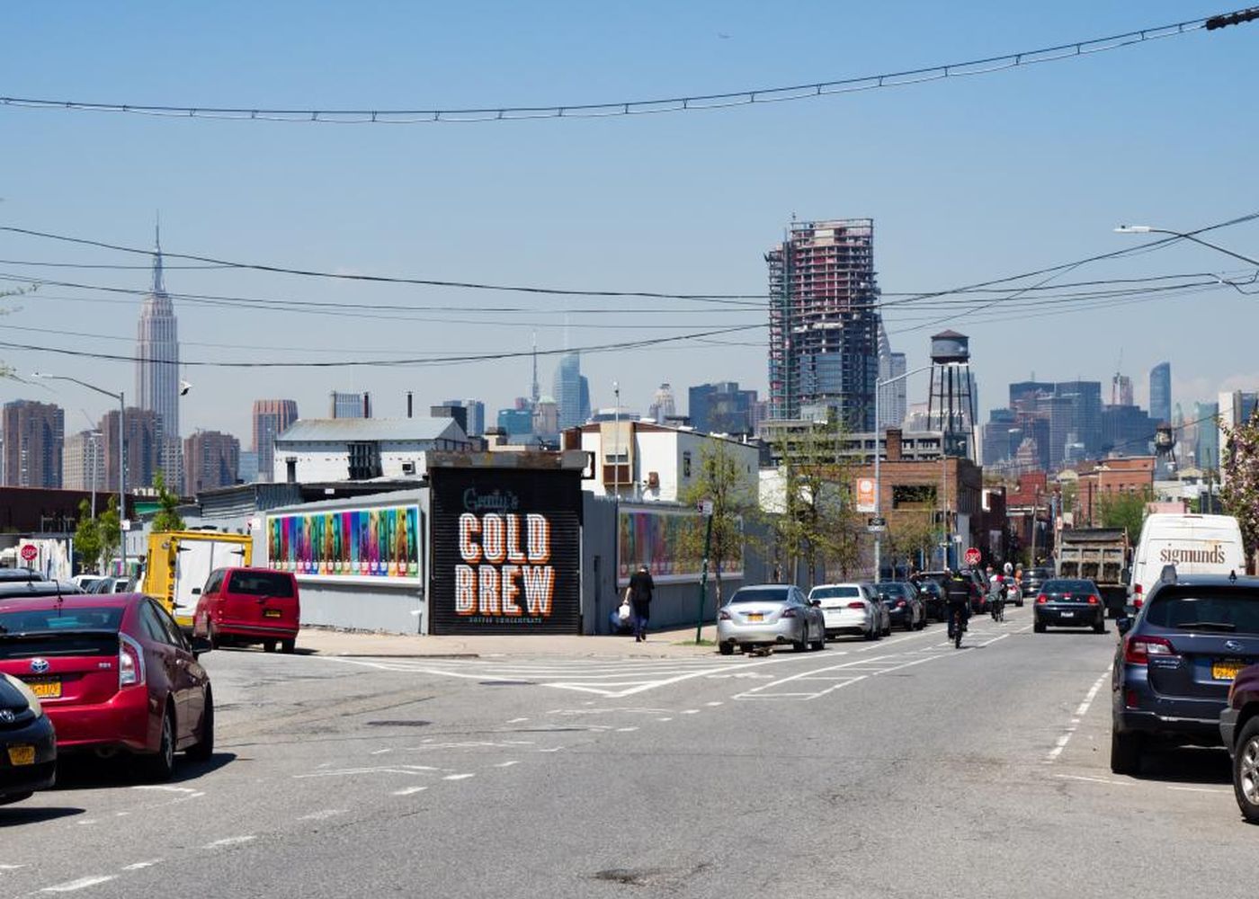 Neighborhood street with a skyline view