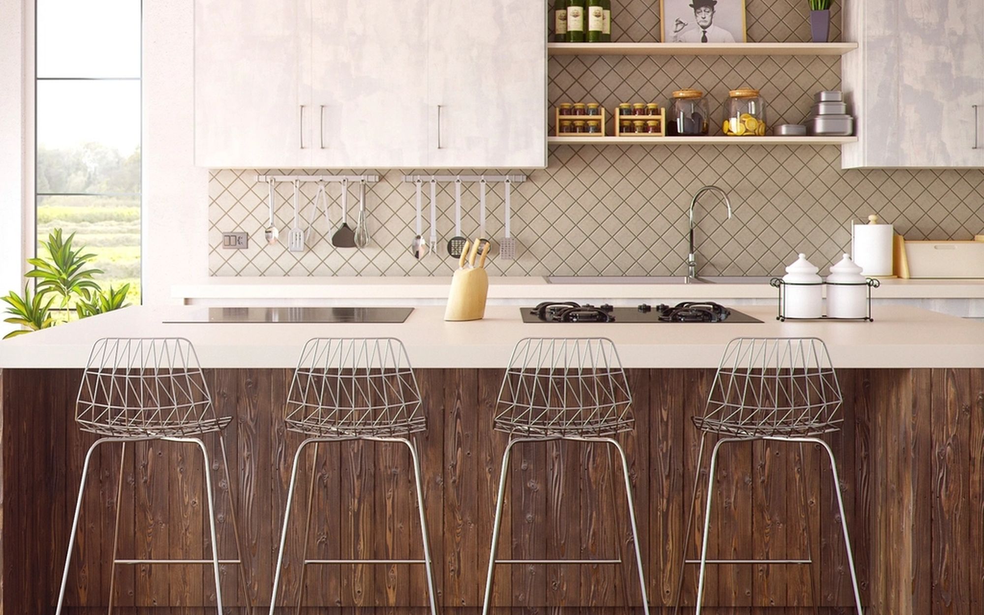 Bright kitchen with island seating